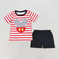 BSSO0801 Mickey red striped short-sleeved black shorts suit