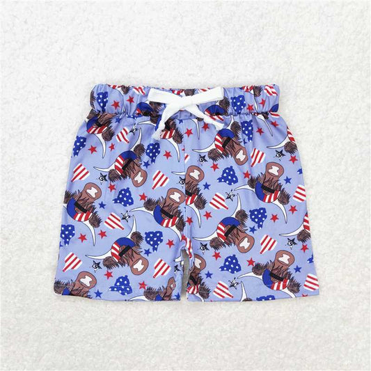 SS0204 Blue shorts with mountain bull head and stars