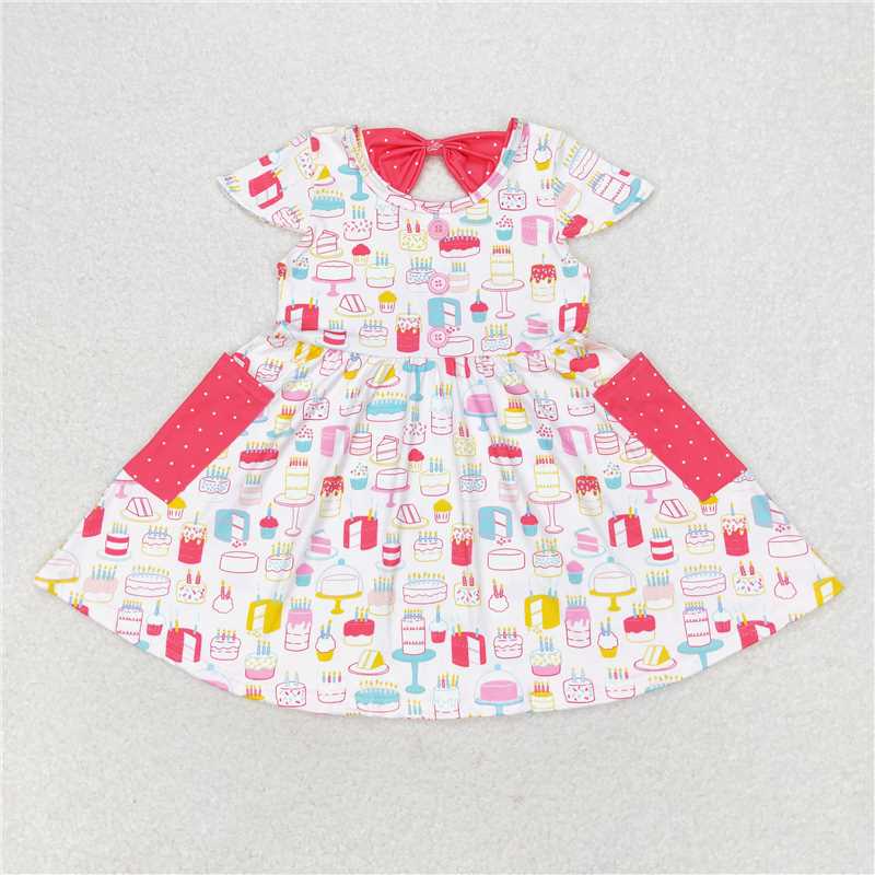 GSD1082 Birthday cake polka dot pocket short sleeve dress