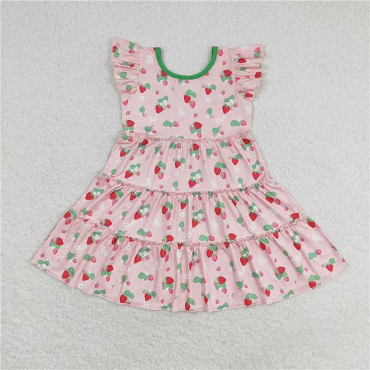 GSD1087 Flower strawberry pink flying sleeve dress