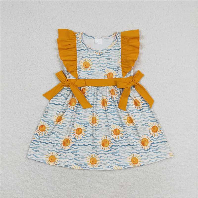 GSD1207 Sun wave orange lace flying sleeve dress