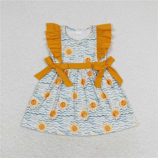 GSD1207 Sun wave orange lace flying sleeve dress