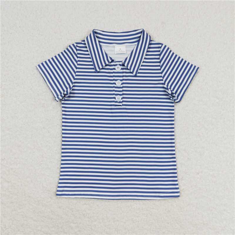 BT0654 Navy blue striped short-sleeved top