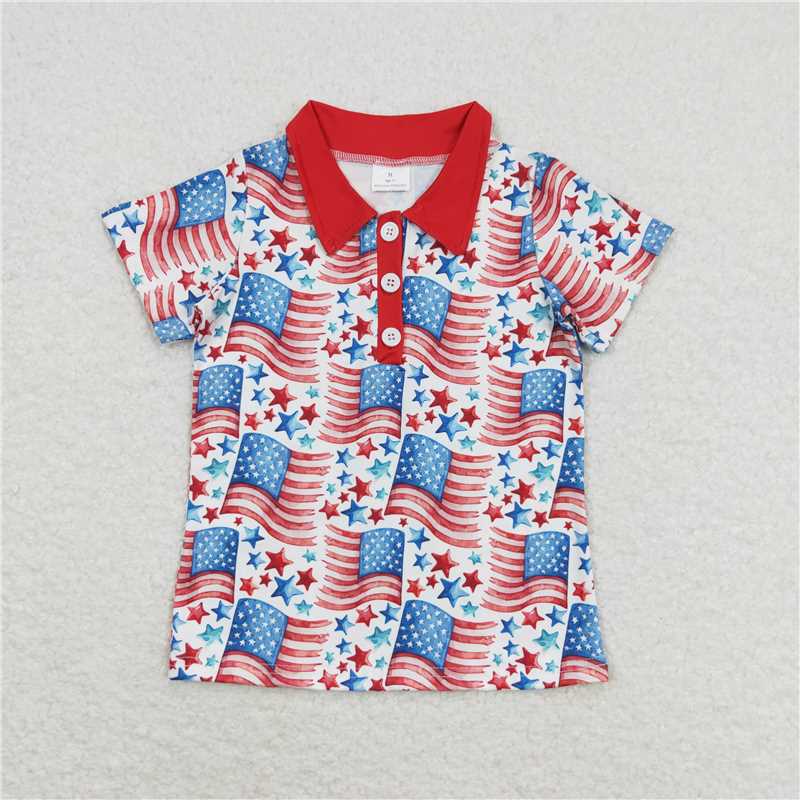 BT0565 White short-sleeved shirt with star-shaped flag