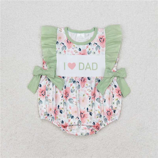 SR1569 I love dad flower light green lace bow vest jumpsuit