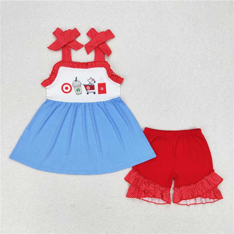 GSSO1205 target puppy target red suspender shorts suit