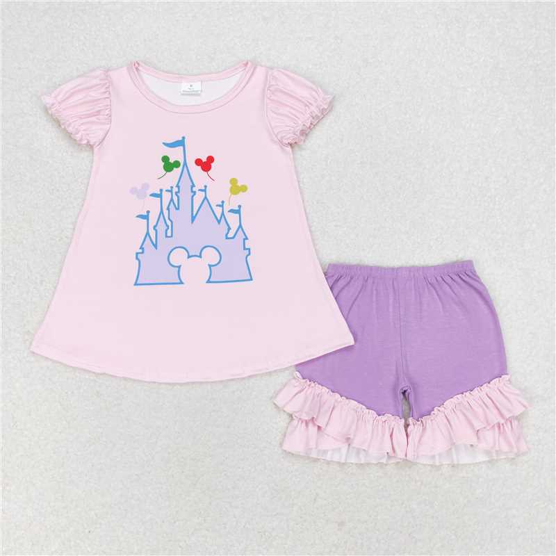 GSSO1185 Mickey Castle pink short-sleeve purple shorts set