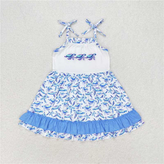 GSD1233 Embroidered turtle blue lace white suspender dress