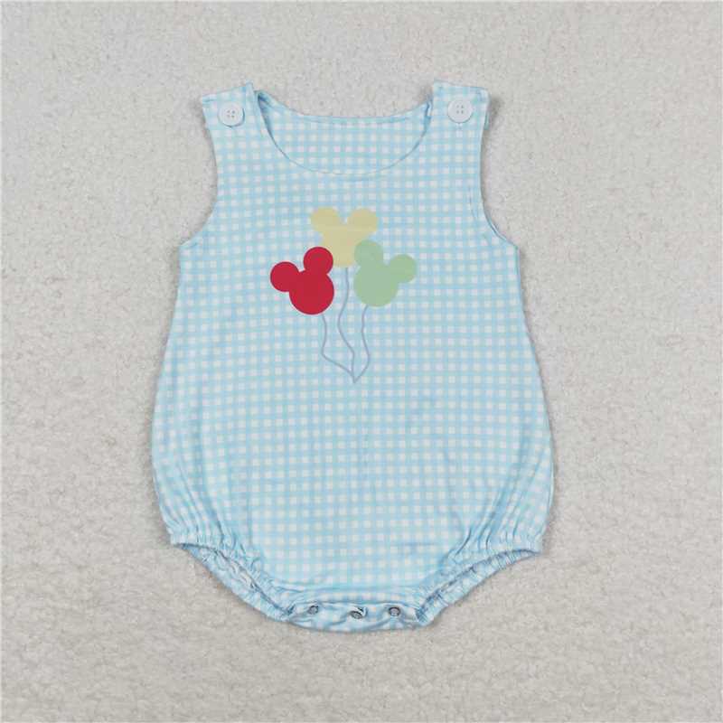 SR1204 Mickey balloon blue plaid vest jumpsuit