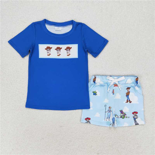 BSSO0892 Toy Story navy blue short-sleeved white cloud shorts set