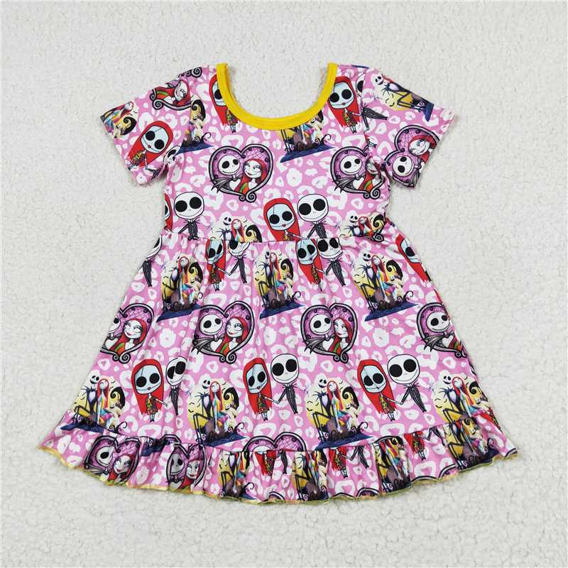 GSD1317 Nightmare Before Christmas leopard print pink short-sleeved dress