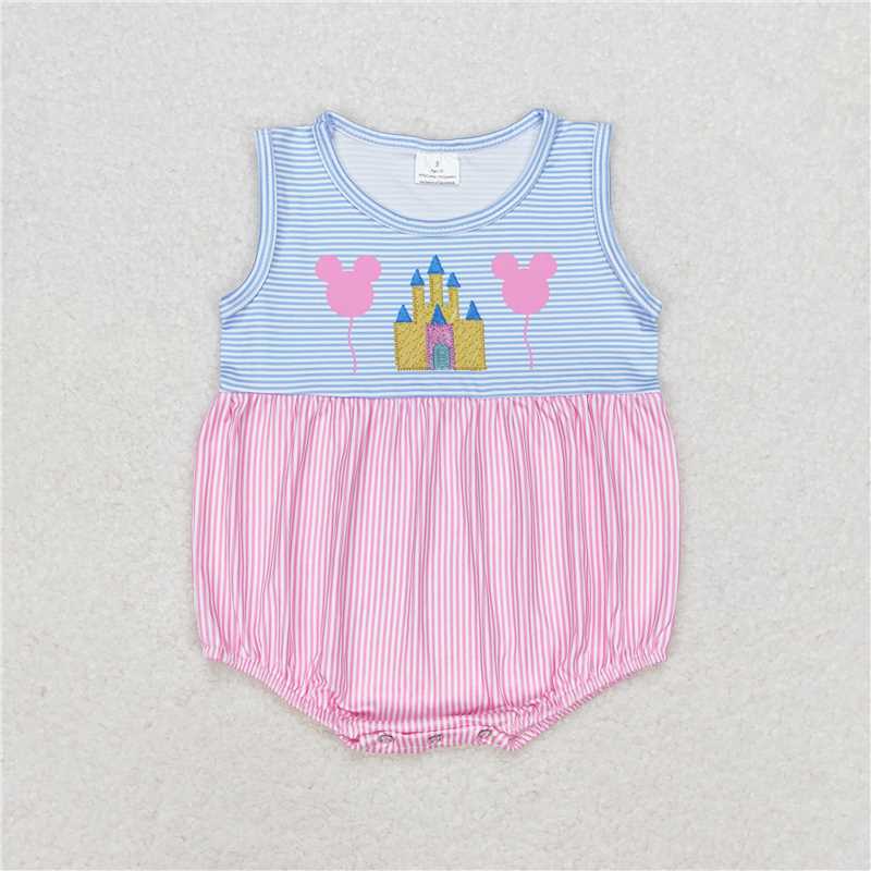 SR1410 Mickey Balloon Castle Pink and Blue Striped Sleeveless Bodysuit