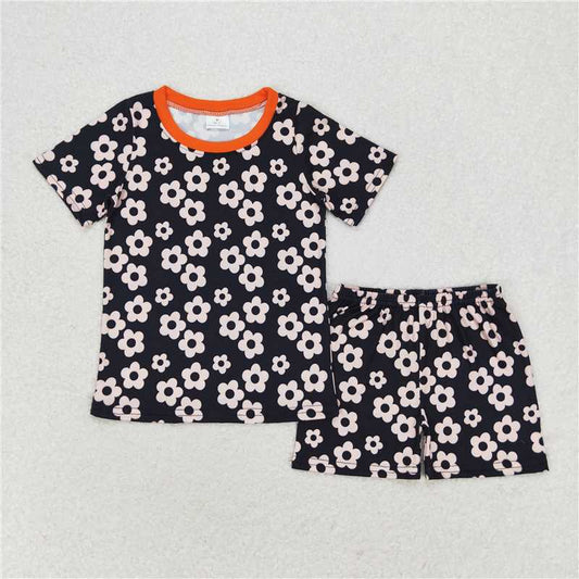 GSSO1359 Black floral short-sleeved shorts set