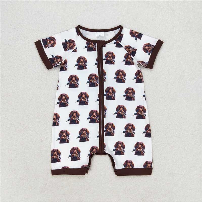 SR1687 Duck puppy brown and white zipper short-sleeved jumpsuit