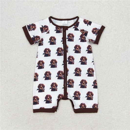 SR1687 Duck puppy brown and white zipper short-sleeved jumpsuit