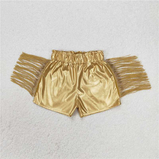 SS0242 Gold shiny leather tassel shorts