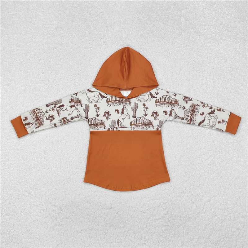 BT0750 Junma Cactus Peak Brown Hooded Long Sleeve Top