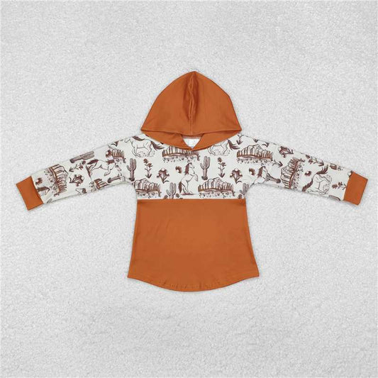 BT0750 Junma Cactus Peak Brown Hooded Long Sleeve Top