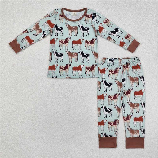 BLP0829 Modal cow brown green long sleeve long pants pajamas set