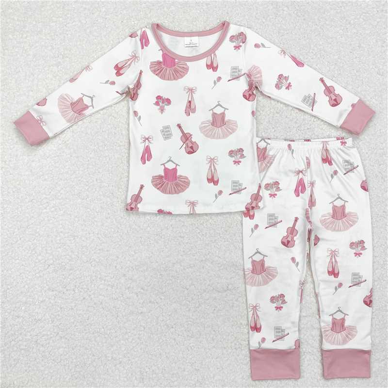 GLP2023 Ballet shoes skirt flower pink and white long sleeves and long pants pajamas set