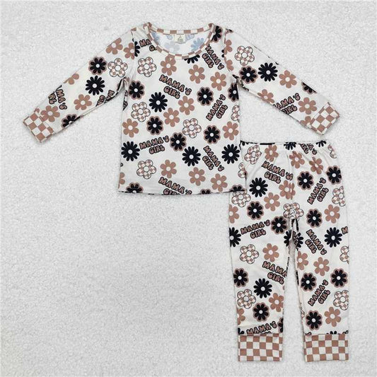 GLP1984 mama's girl modal flower beige brown long sleeve long pants pajamas set