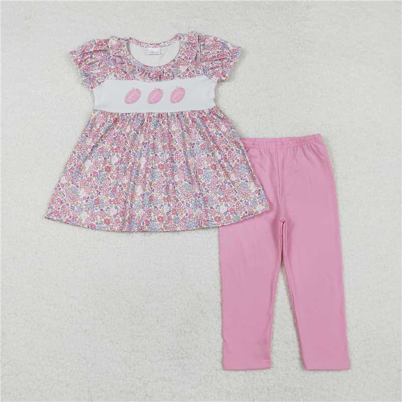 GSPO1714 Embroidered bow rugby flower lace short-sleeved trousers suit