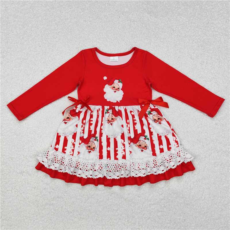 GLD0881 Santa Claus lace striped red long-sleeved dress