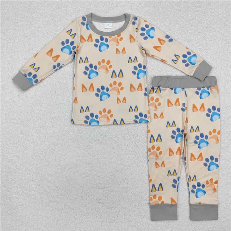 BLP0976 bluey paw print yellow long sleeve long pants pajamas set