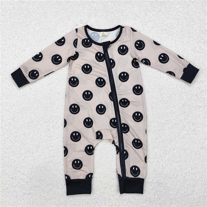 LR1434 Modal smiley face light color zipper long sleeve jumpsuit