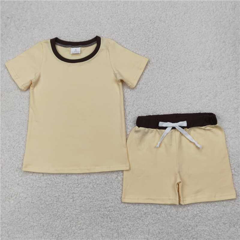 4.7 BSSO1310 Solid beige short-sleeved shorts set