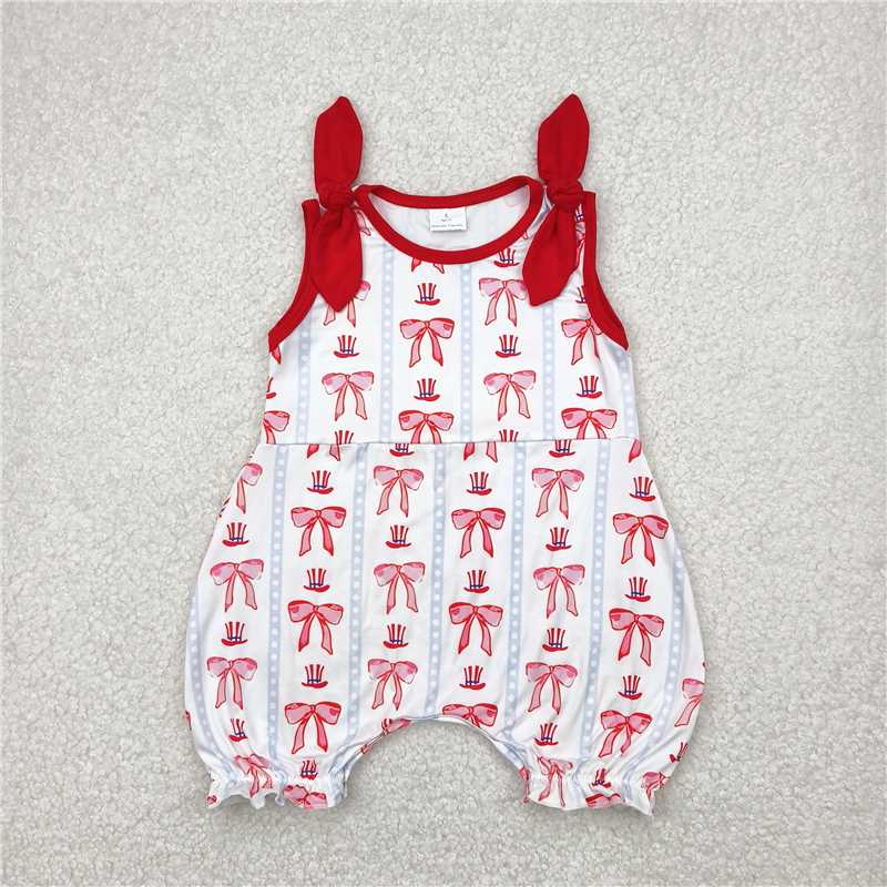 4.14 SR2765 Red bow hat vertical stripes white sleeveless vest jumpsuit