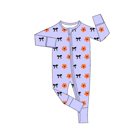 8.6Preorder(moq 5)Baby Infant Boys Long Sleeves Pink Flowers Bows Zipper Rompers