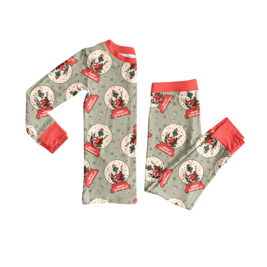 8.4Preorder (moq 5)Baby Girls Green Face Merry Christmas Top Pant Pajamas Set