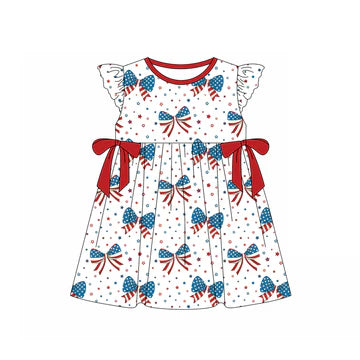 5.8 Girls Flying Sleeve Independence Day Bowknot Dress