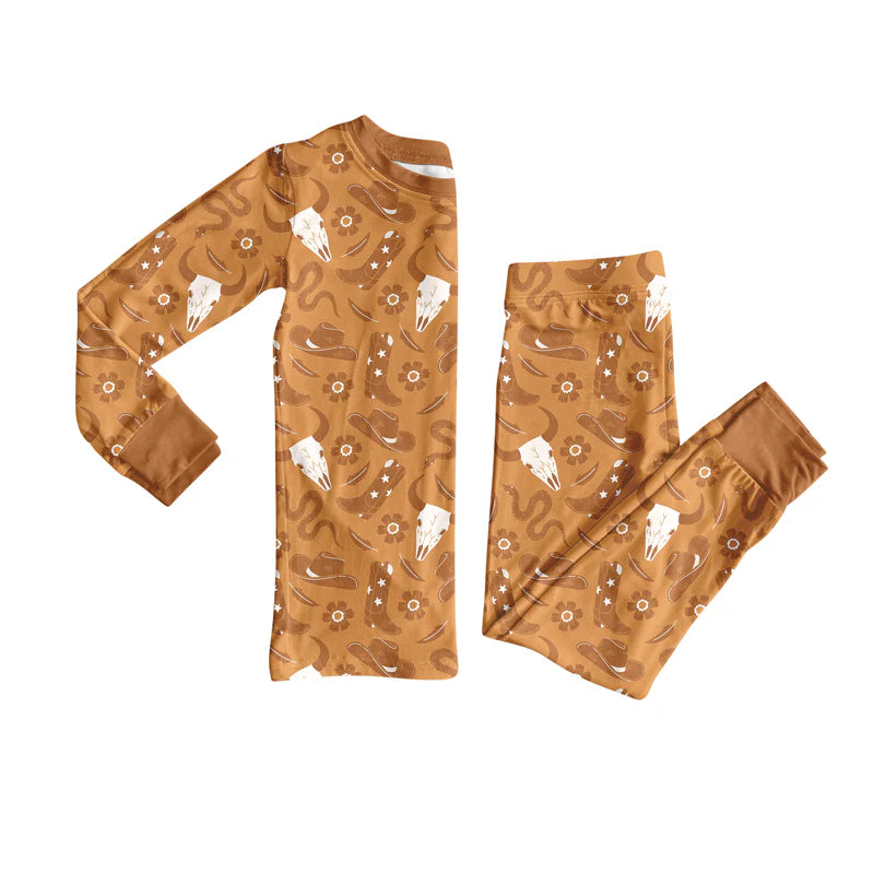 8.13Preorder(moq 5) Baby Boys Western Brown Cows Boots Top Pants Lounge Wear Pajamas Sets