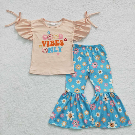 vibes only girl top & bells set hippie smiley