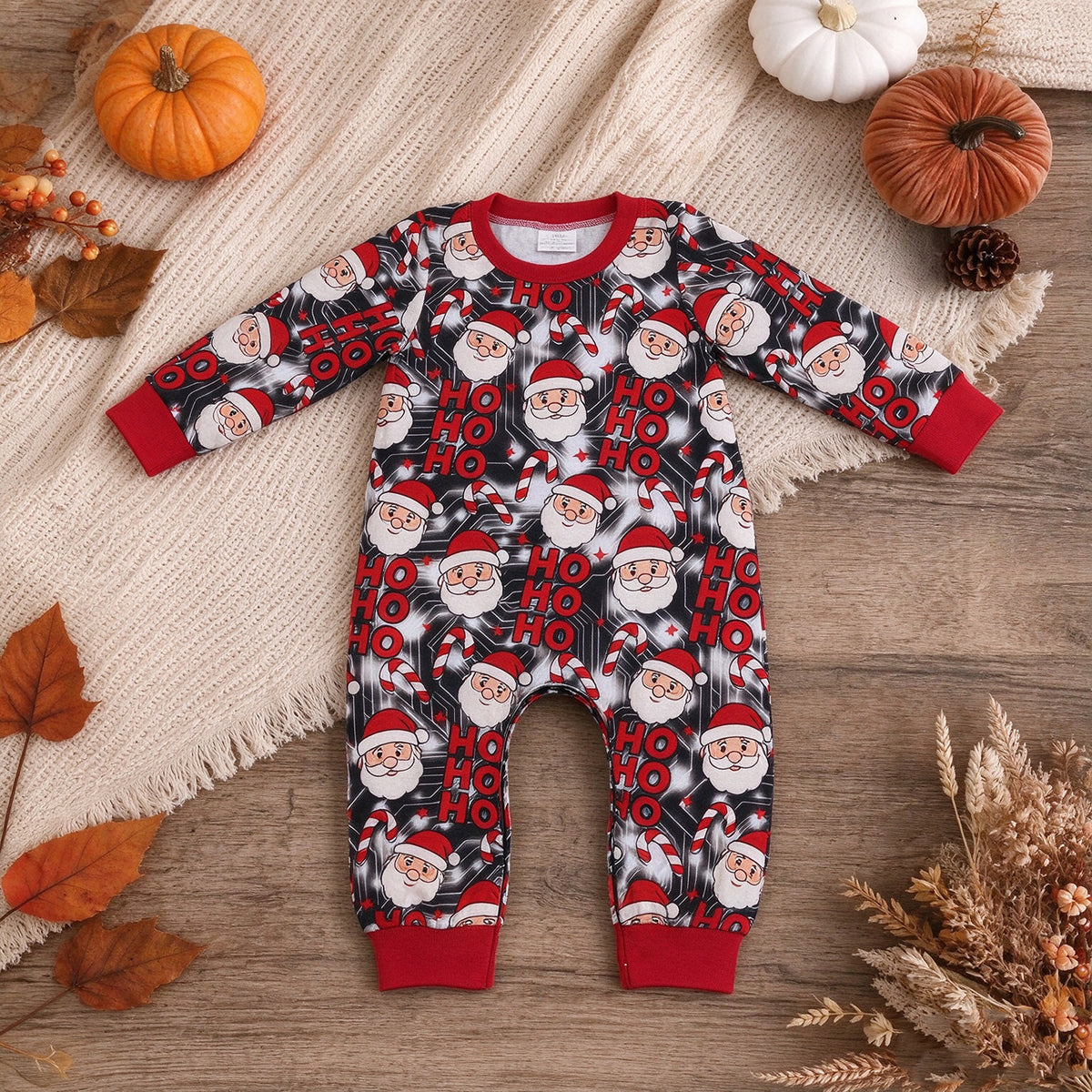 NEW RTS NO MOQ milk silk LR3162 Baby Boys Santa Candy Cane Ho Ho Christmas Pant Rompers