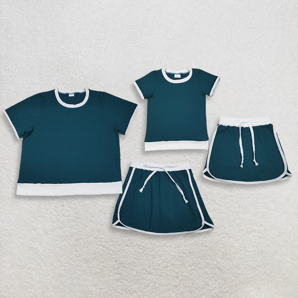 3.30 Sibling Adult Women Dark Green Short Sleeve Top Skirt Shorts Cotton Clothes Set