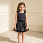 NEW RTS NO MOQ Yoga GSD4268 Baby Girls Black Leopard Vest Bows Skirt Short Yoga Active Scallop Clothes Set