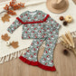 NEW RTS NO MOQ milk silk GLP3452 Baby Girls Santa Green Stripe Print Long Sleeve Top Bell Bottom Flare Pants Christmas Set