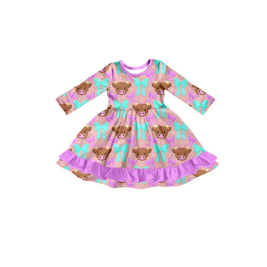 X1.13 Preorder (moq 5)Baby Girls Bows Cows Western Ruffle Knee Length Dresses