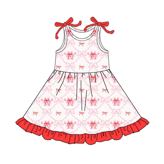 X12.23 Preorder (moq 5)Baby Girls Sleeveless Bows Crayfishes Checked Ruffle Knee Length Dresses