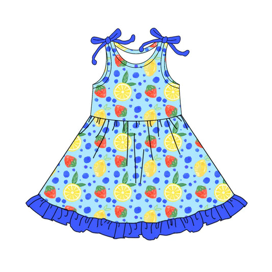 X1.12 Preorder (moq 5)Baby Girls Bows Sleeveless Lemons Strawberry Ruffle Knee Length Dresses