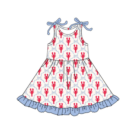 X1.12 Preorder (moq 5)Baby Girls Sleeveless Bows Crayfishes Checked Ruffle Knee Length Dresses