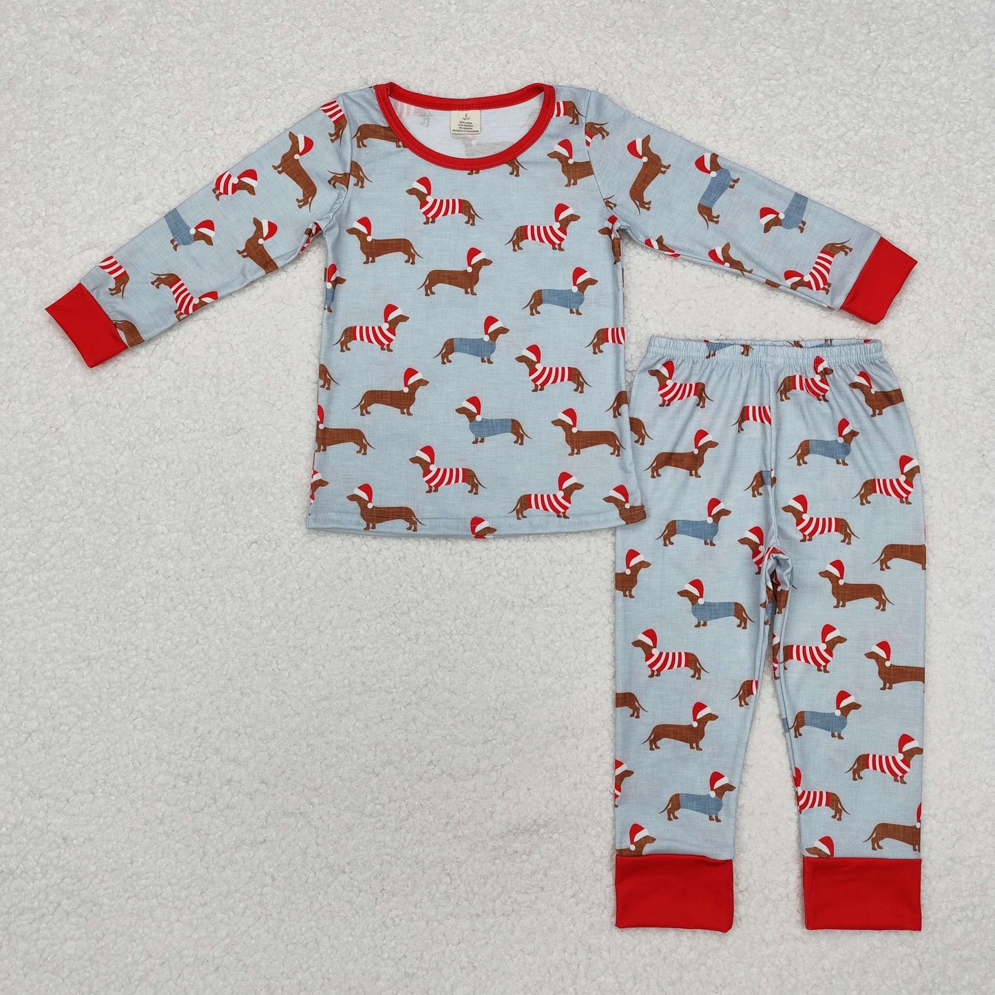 BLP0515 Modal Christmas hat puppy blue long-sleeved long pants pajamas set