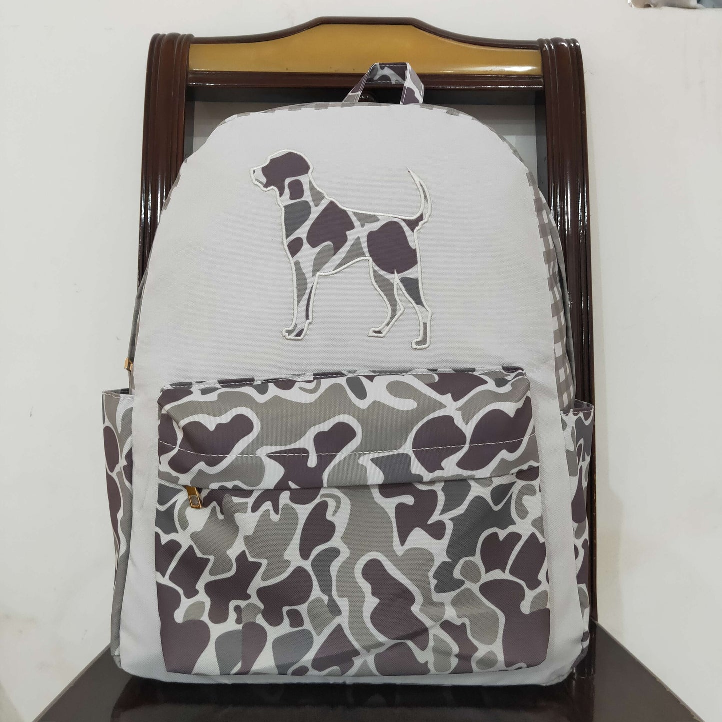 4.19 BA0268 Embroidered camouflage puppy check backpack