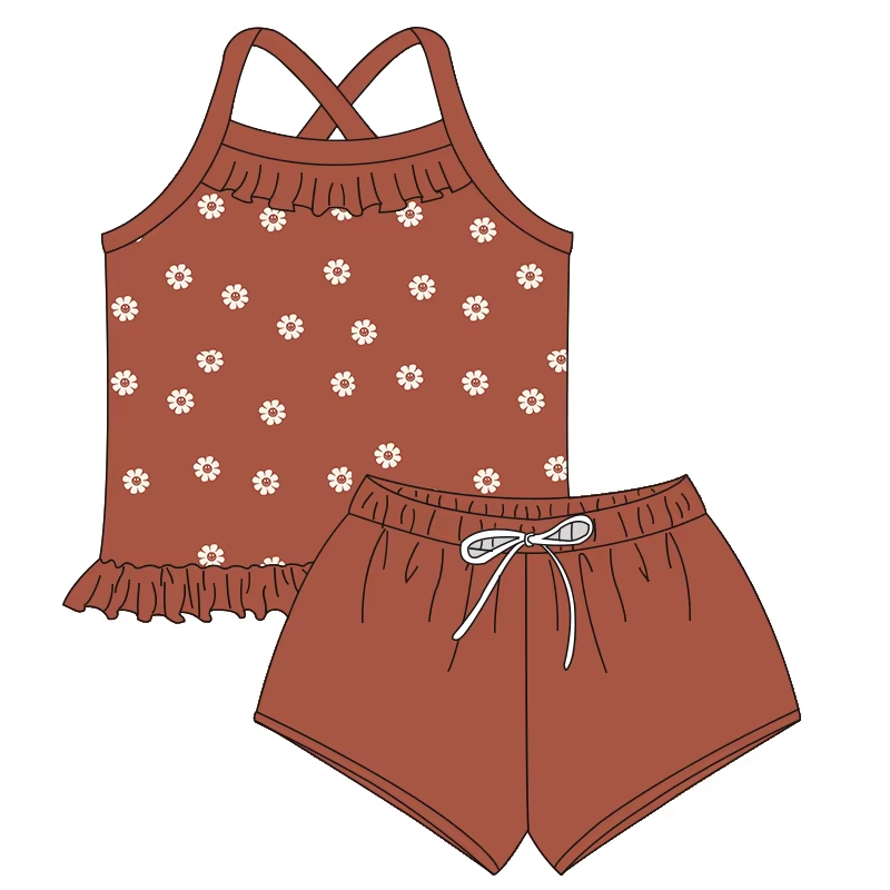 5.20 Brown suspender flower short-sleeved suit
