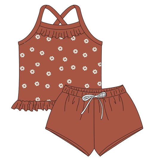 5.20 Brown suspender flower short-sleeved suit