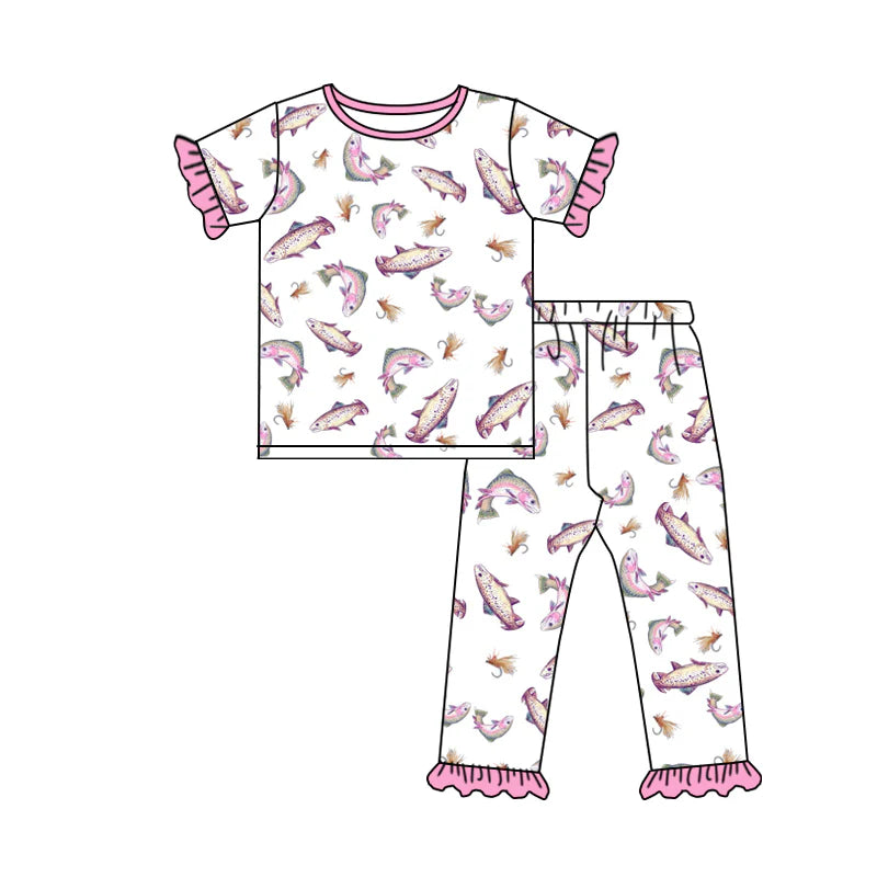 X1.13 Preorder (moq 5)Baby Girls Fishing Top Ruffle Pants Hunting Pajamas Sets Regular price$9.50 USD