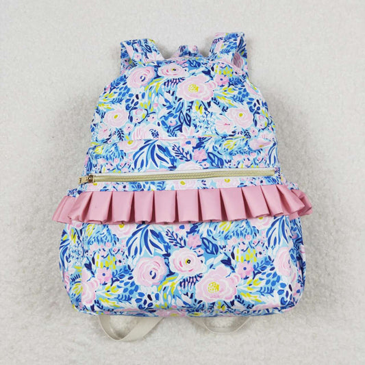 BA0175 Flower rose pink lace blue backpack